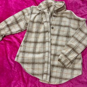 Zaful Cream and Brown Plaid Button Down Shirt